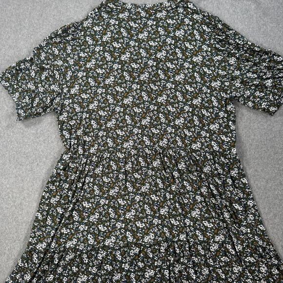 Max Studio green Floral Tiered Midi Dress Women's 2X SHort Sleeve V-Neck Stretch - Picture 9 of 10